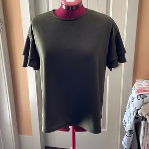 Olive Green Ruffle Sleeve Faith and Joy Monteau Top